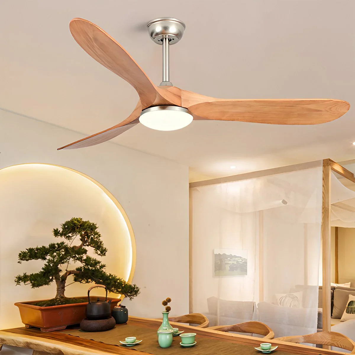 Feyran Nordic Solid Wood Ceiling Fan with Light