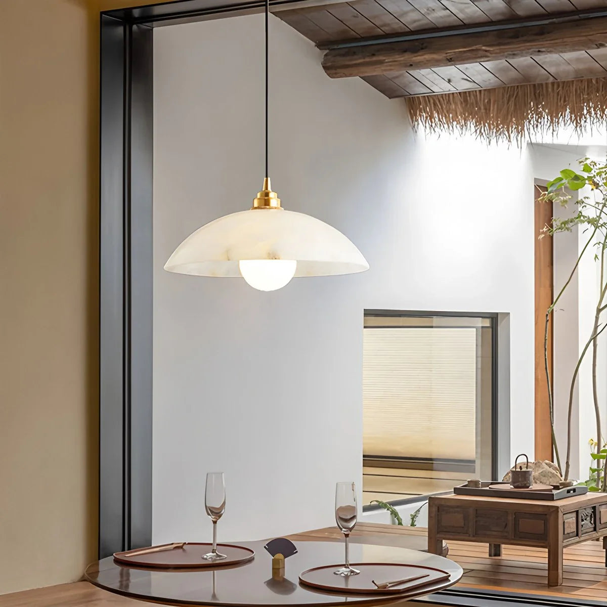 Feyran Dome Spanish Alabaster Pendant Light for Dining Room