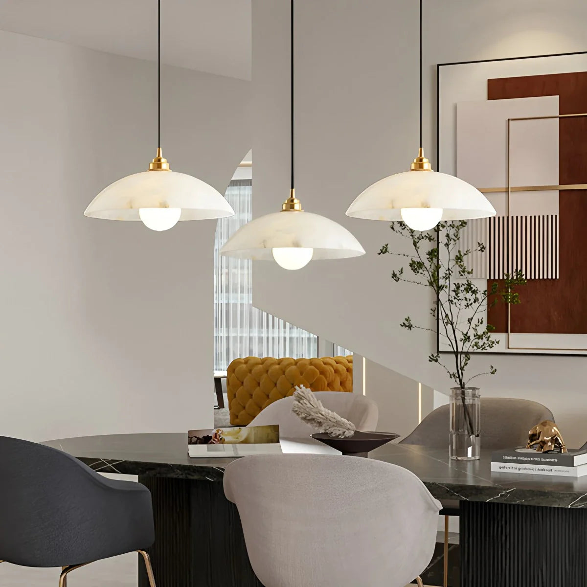 Feyran Dome Spanish Alabaster Pendant Light for Dining Room