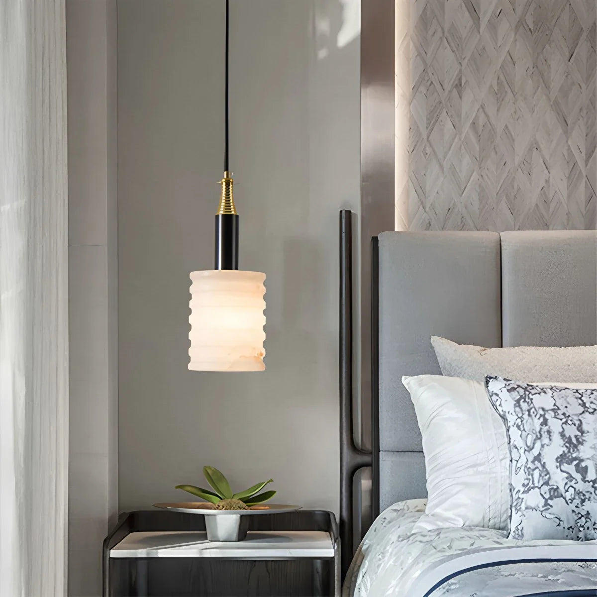 Feyran Cylindrical Spanish Alabaster Bedside Pendant Light