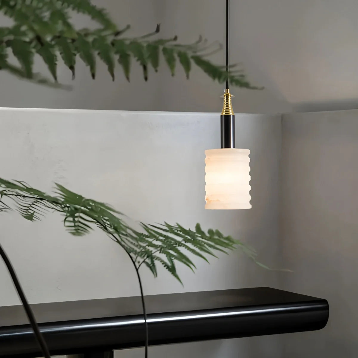Feyran Cylindrical Spanish Alabaster Bedside Pendant Light