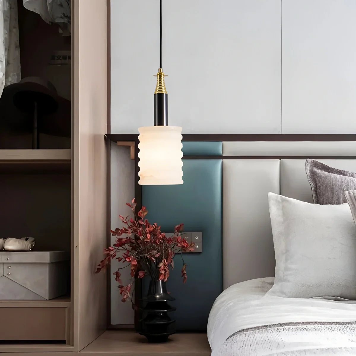 Feyran Cylindrical Spanish Alabaster Bedside Pendant Light