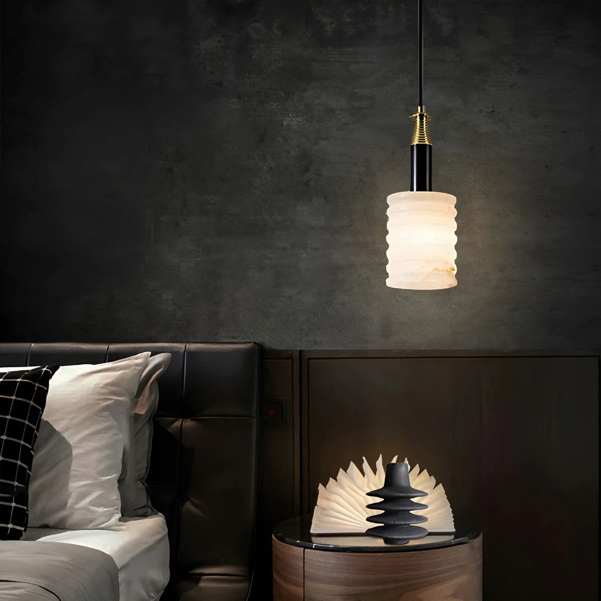 Feyran Cylindrical Spanish Alabaster Bedside Pendant Light