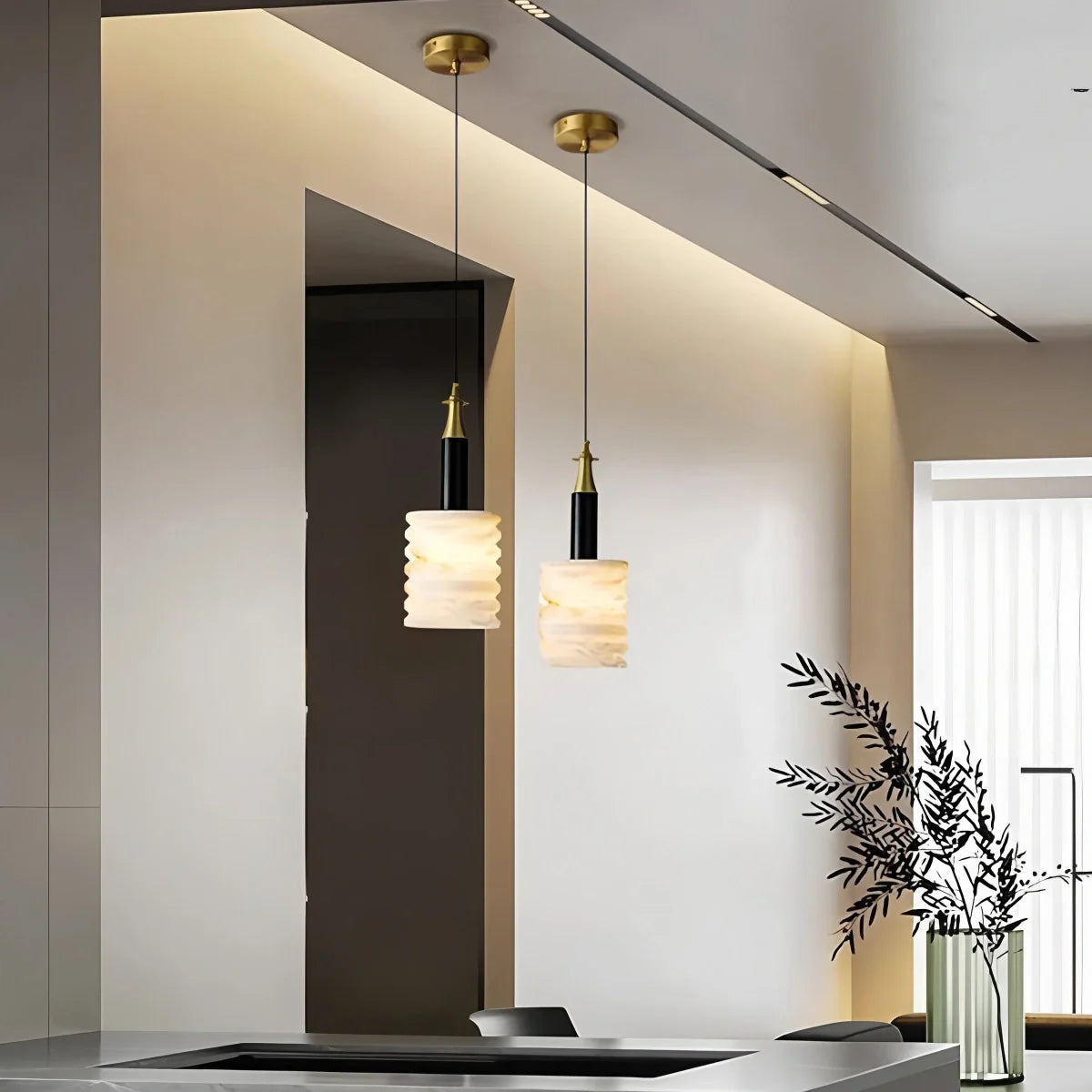 Feyran Cylindrical Spanish Alabaster Bedside Pendant Light