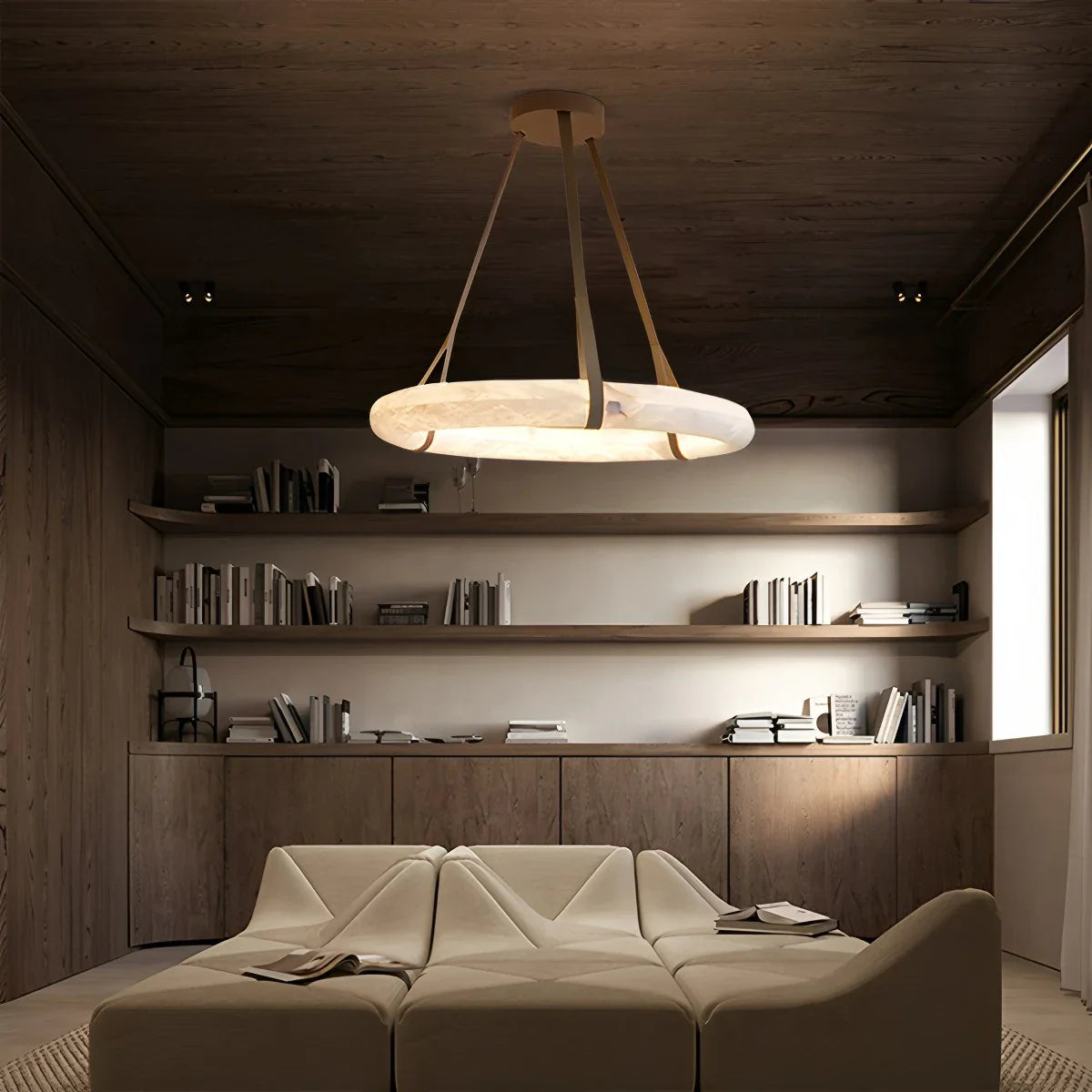 Feyran Simple Ring Spanish Alabaster Pendant Light for Living Room