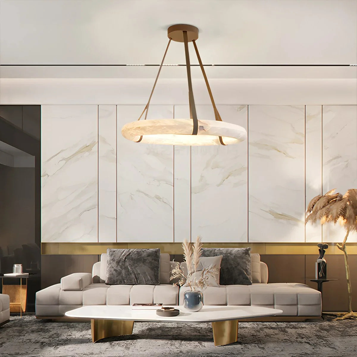 Feyran Simple Ring Spanish Alabaster Pendant Light for Living Room