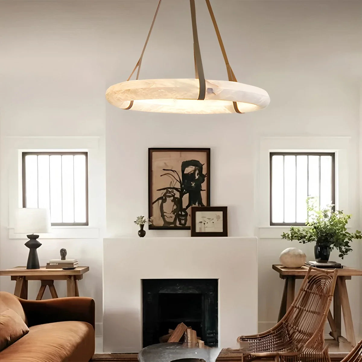 Feyran Simple Ring Spanish Alabaster Pendant Light for Living Room