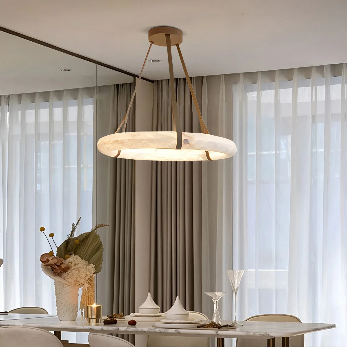 Feyran Simple Ring Spanish Alabaster Pendant Light for Living Room