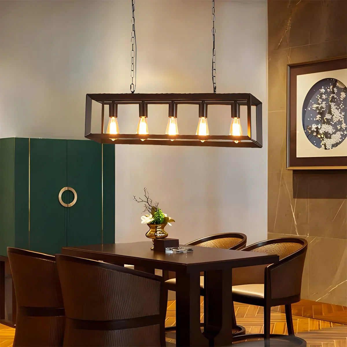 Feyran Rectangular Brass Pendant Lights for Dining Room