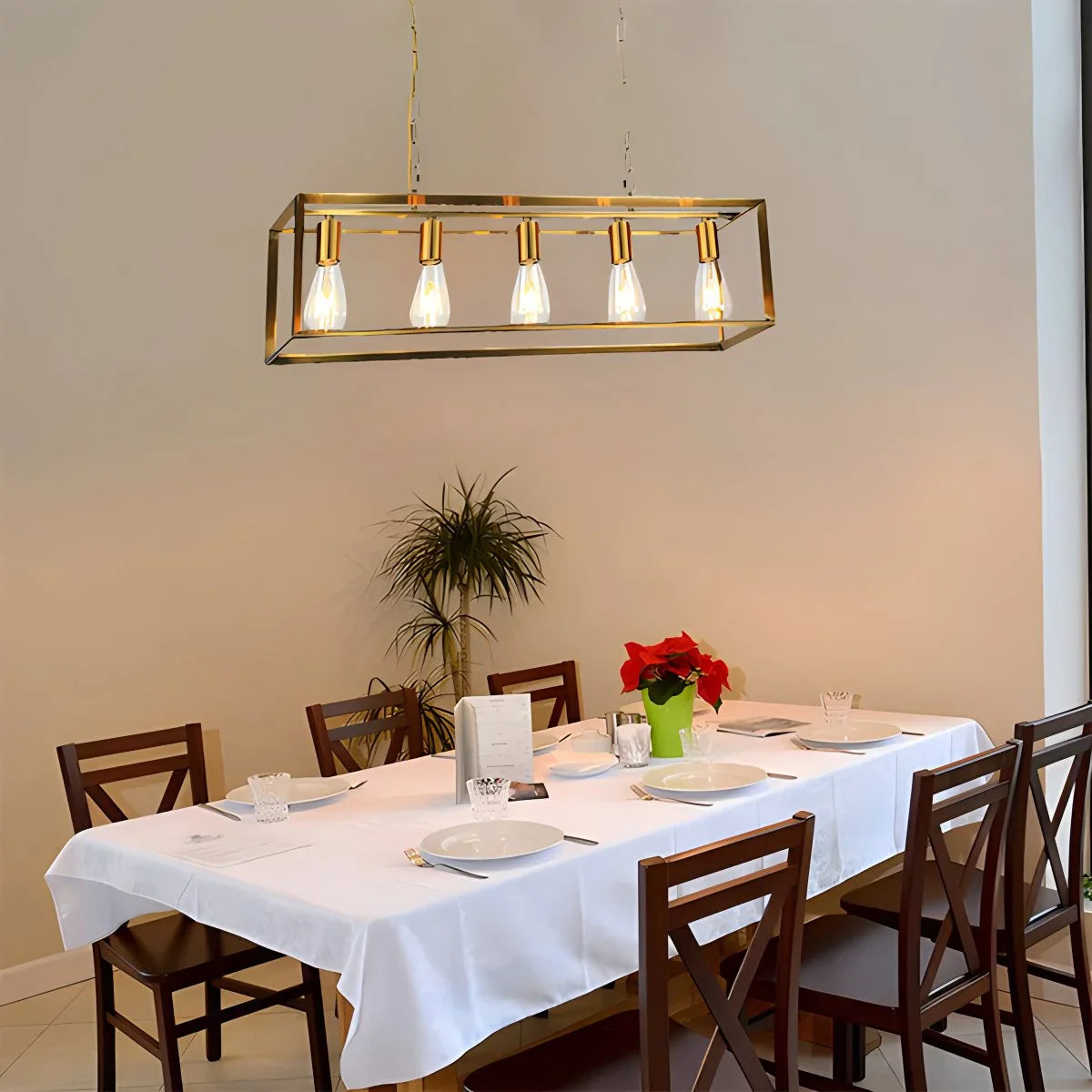 Feyran Rectangular Brass Pendant Lights for Dining Room