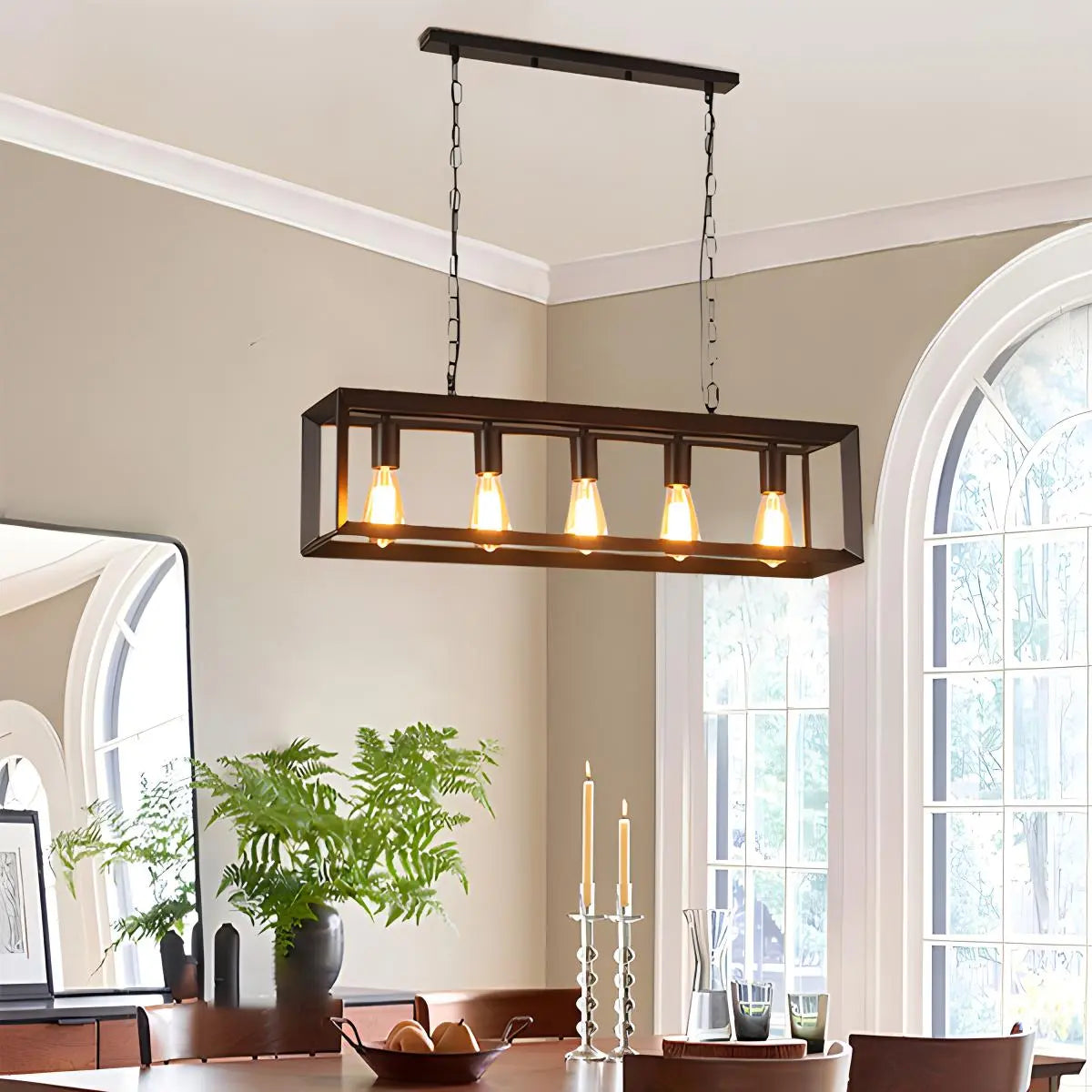 Feyran Rectangular Brass Pendant Lights for Dining Room