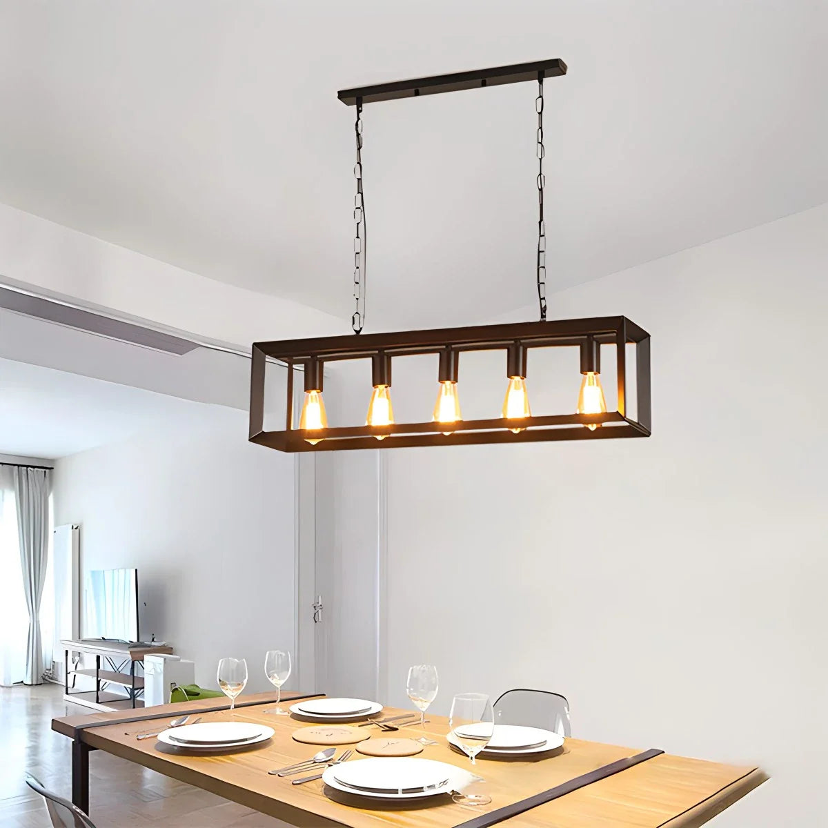 Feyran Rectangular Brass Pendant Lights for Dining Room