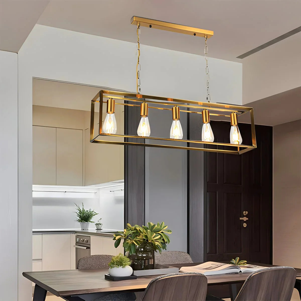 Feyran Rectangular Brass Pendant Lights for Dining Room