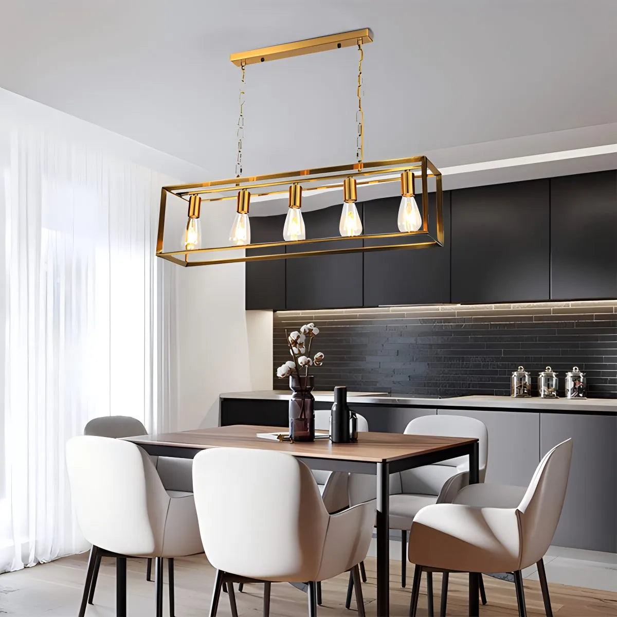 Feyran Rectangular Brass Pendant Lights for Dining Room