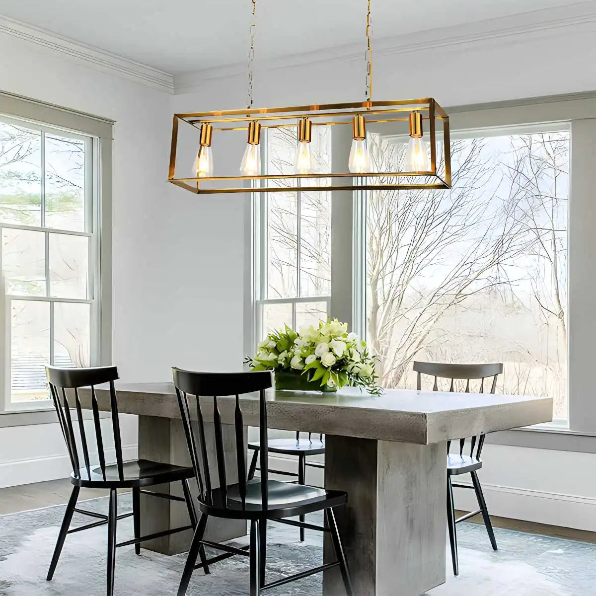Feyran Rectangular Brass Pendant Lights for Dining Room