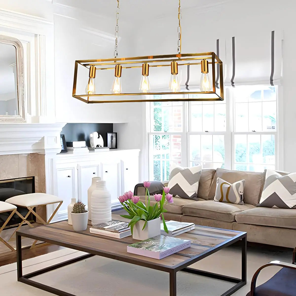Feyran Rectangular Brass Pendant Lights for Dining Room