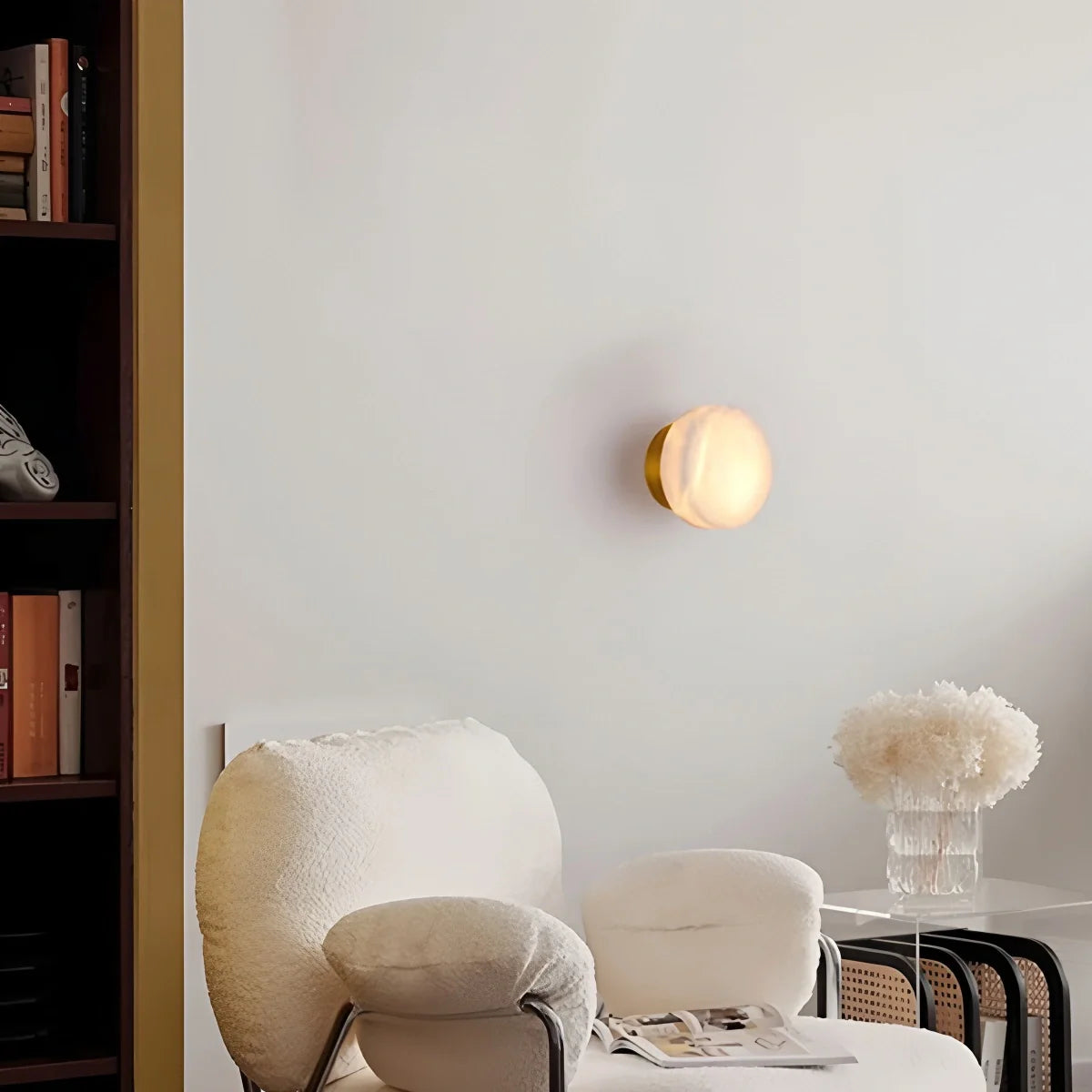 Feyran Simple Round Spanish Alabaster Wall Light for Hallway