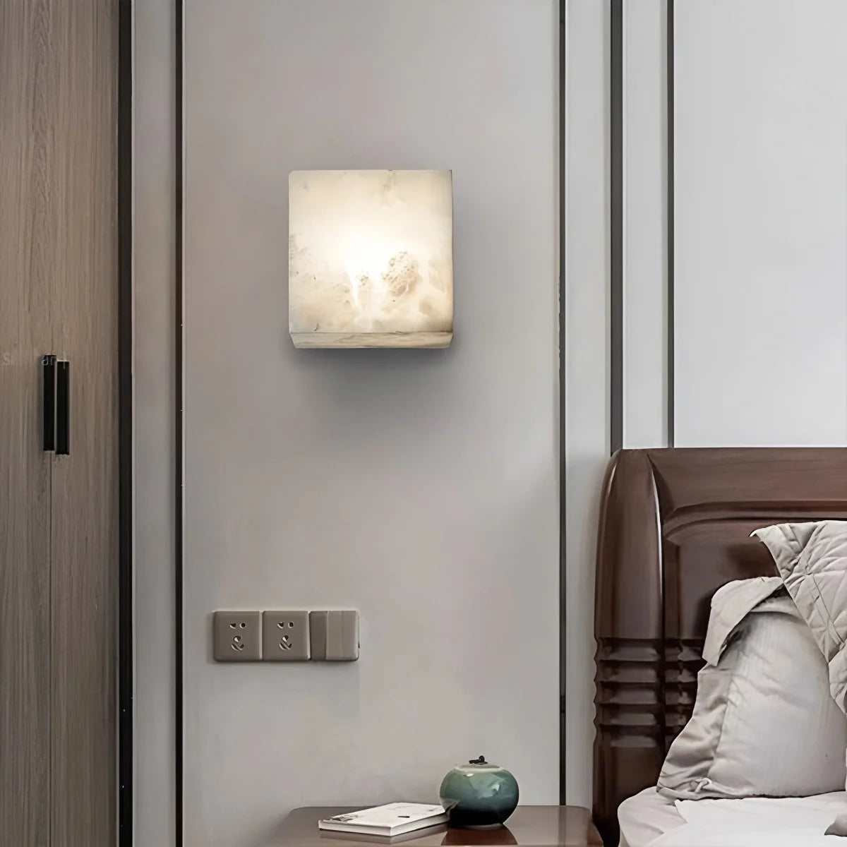 Feyran Simple Square Spanish Alabaster Wall Lamp for Living Room