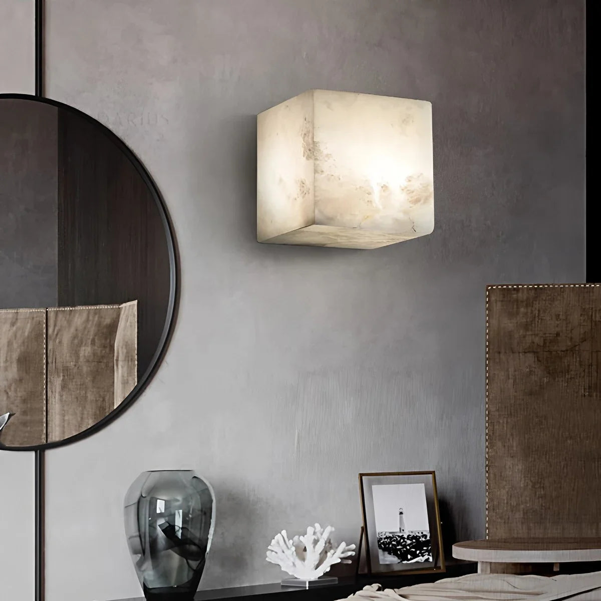 Feyran Simple Square Spanish Alabaster Wall Lamp for Living Room