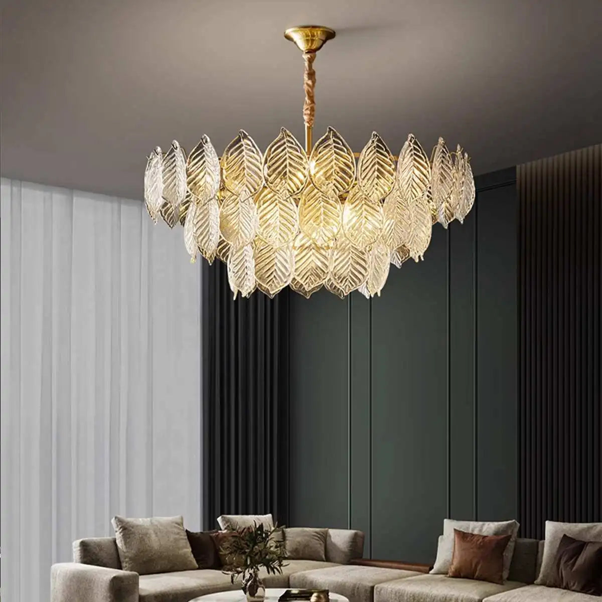 Feyran Tiered Glass Leaf Chandelier