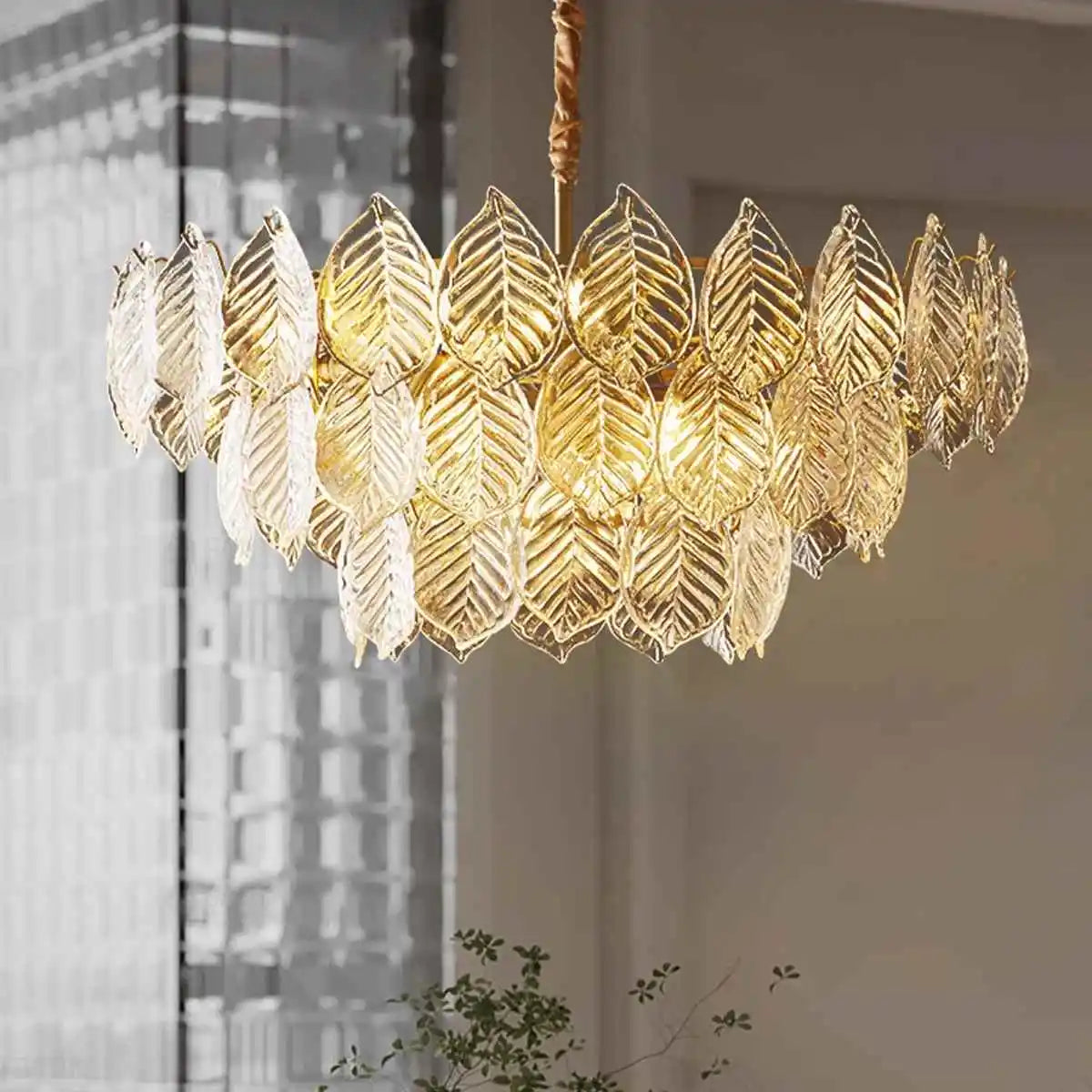 Feyran Tiered Glass Leaf Chandelier