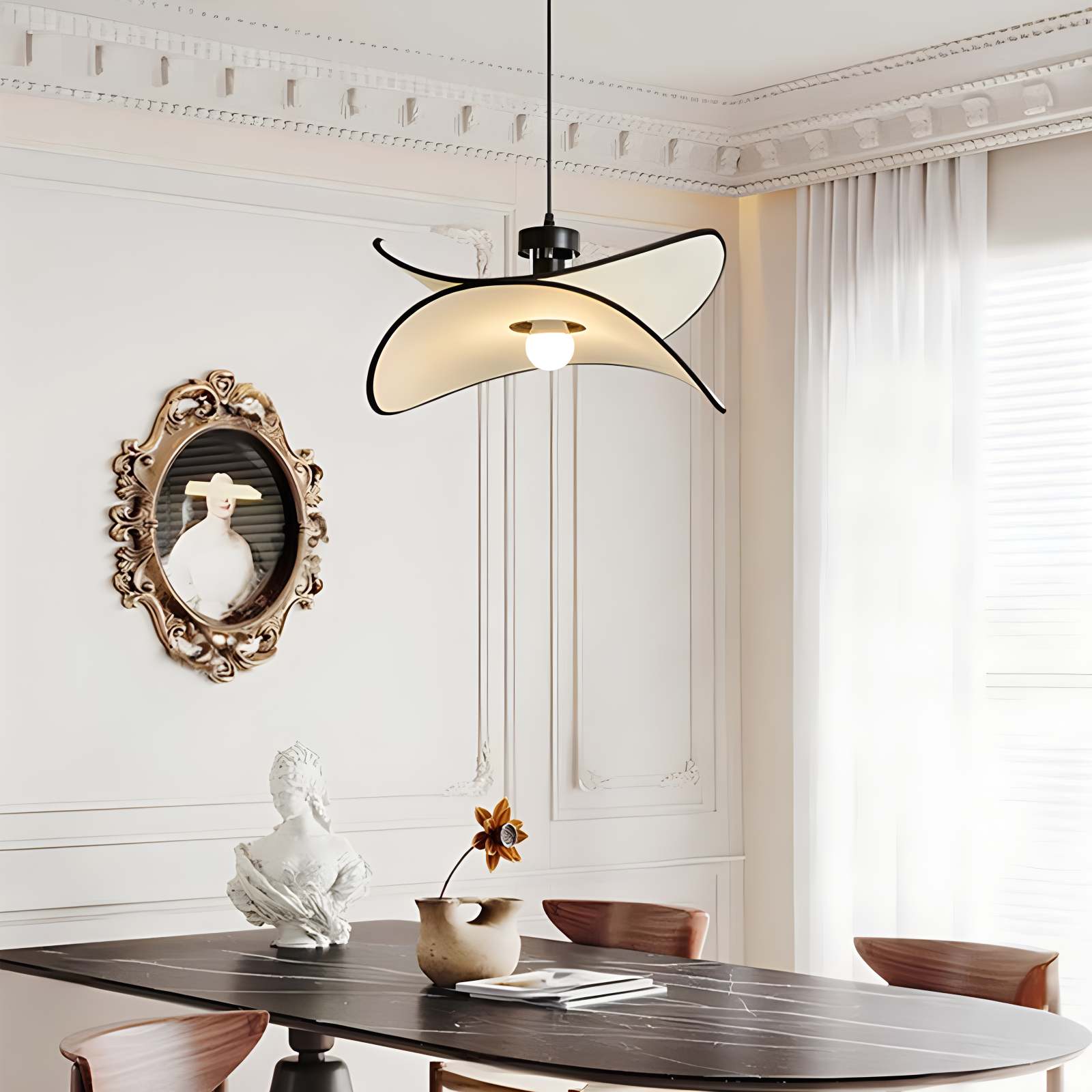 Feyran French Fabric Potato Chip Pendant Light for Dining Room