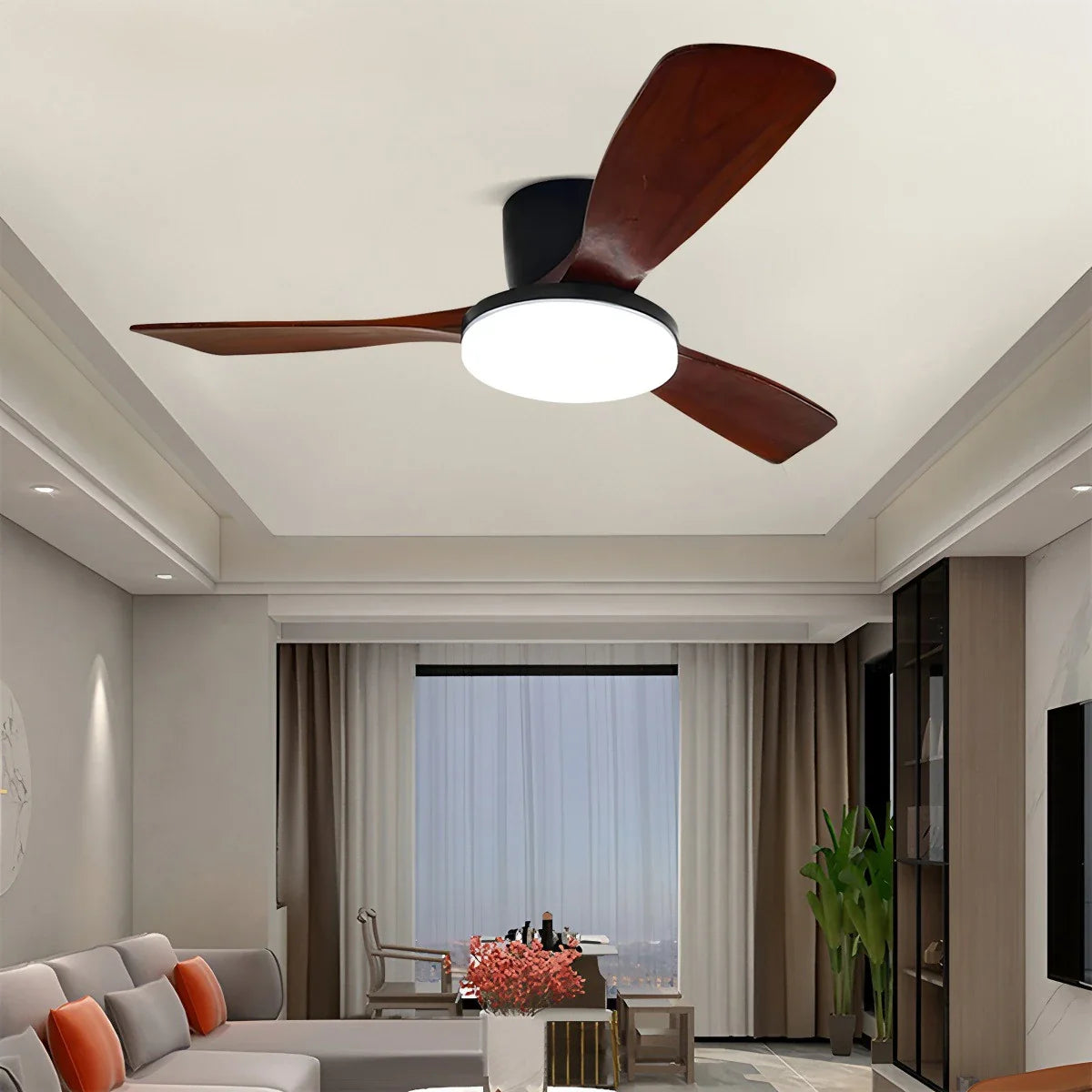 Feyran 3 Wood Blade Low Profile Ceiling Fan Lamp