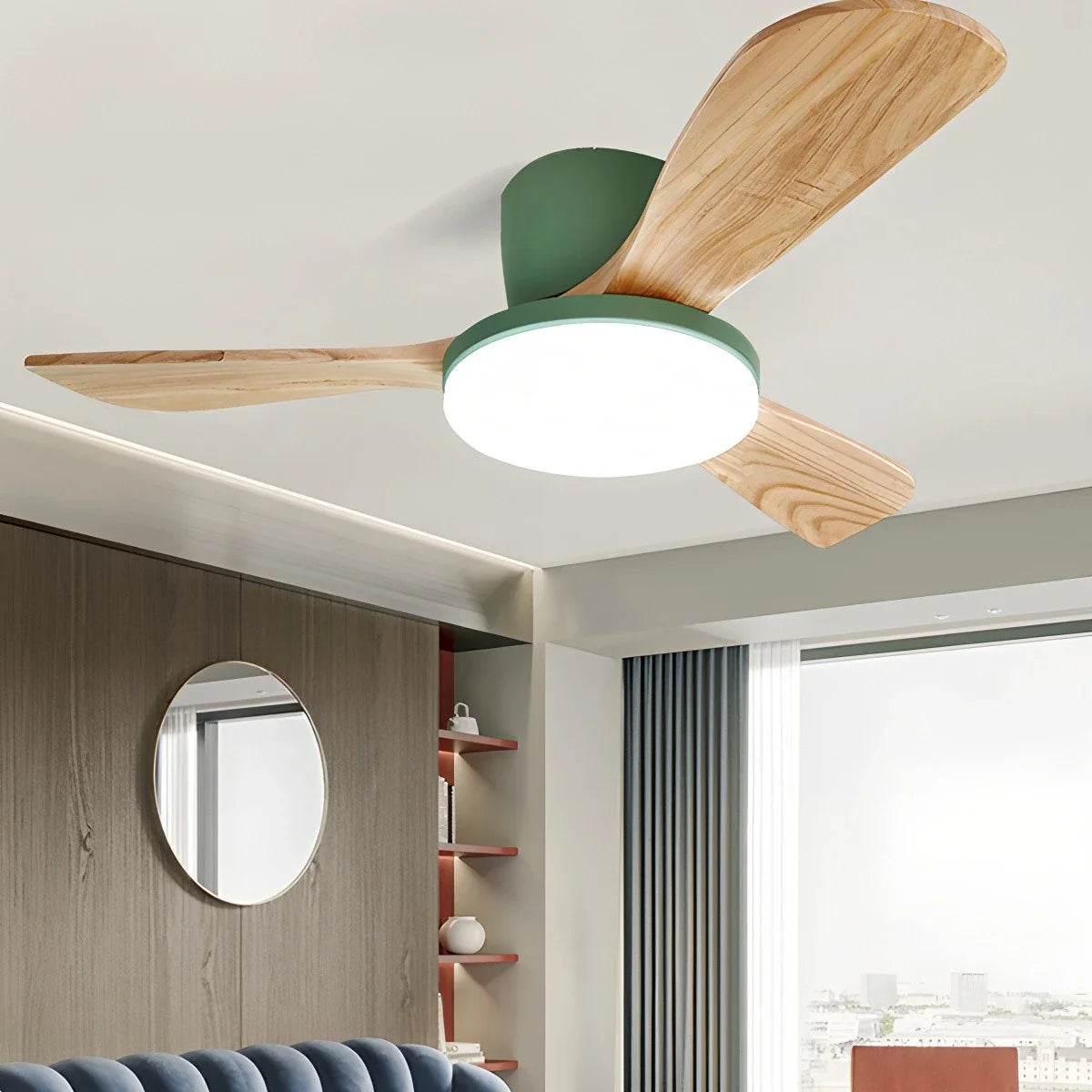 Feyran 3 Wood Blade Low Profile Ceiling Fan Lamp