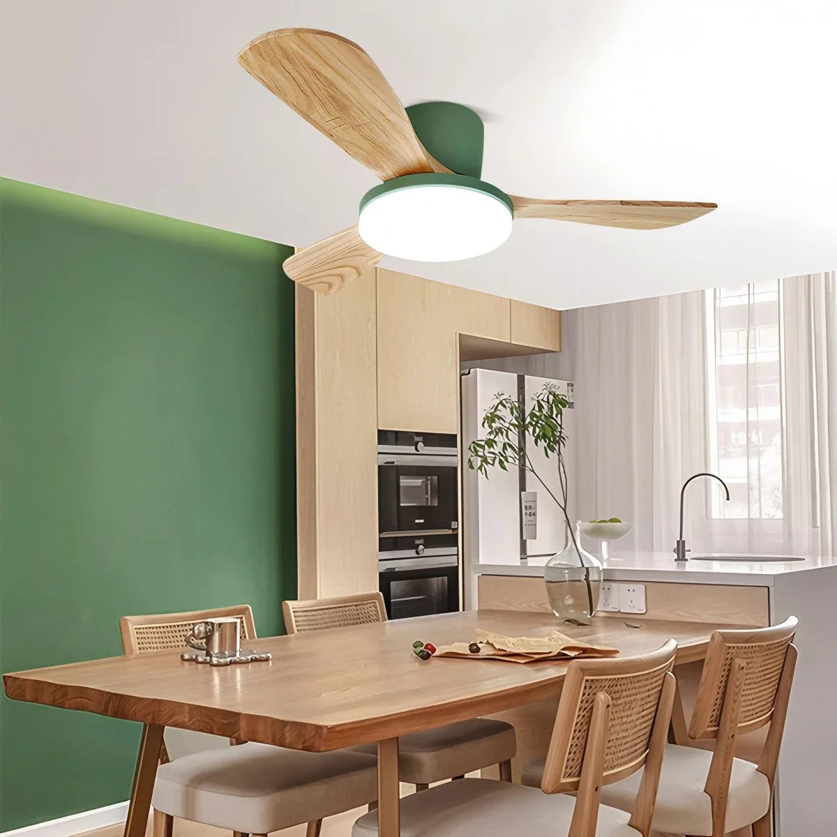 Feyran 3 Wood Blade Low Profile Ceiling Fan Lamp