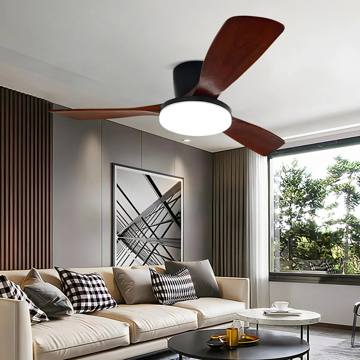 Feyran 3 Wood Blade Low Profile Ceiling Fan Lamp