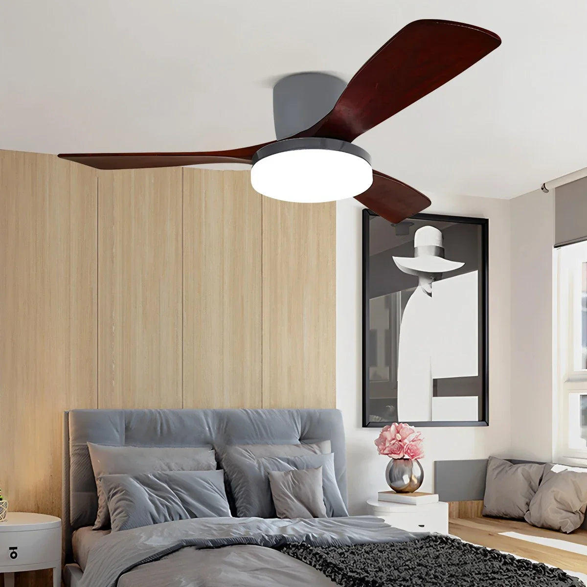 Feyran 3 Wood Blade Low Profile Ceiling Fan Lamp