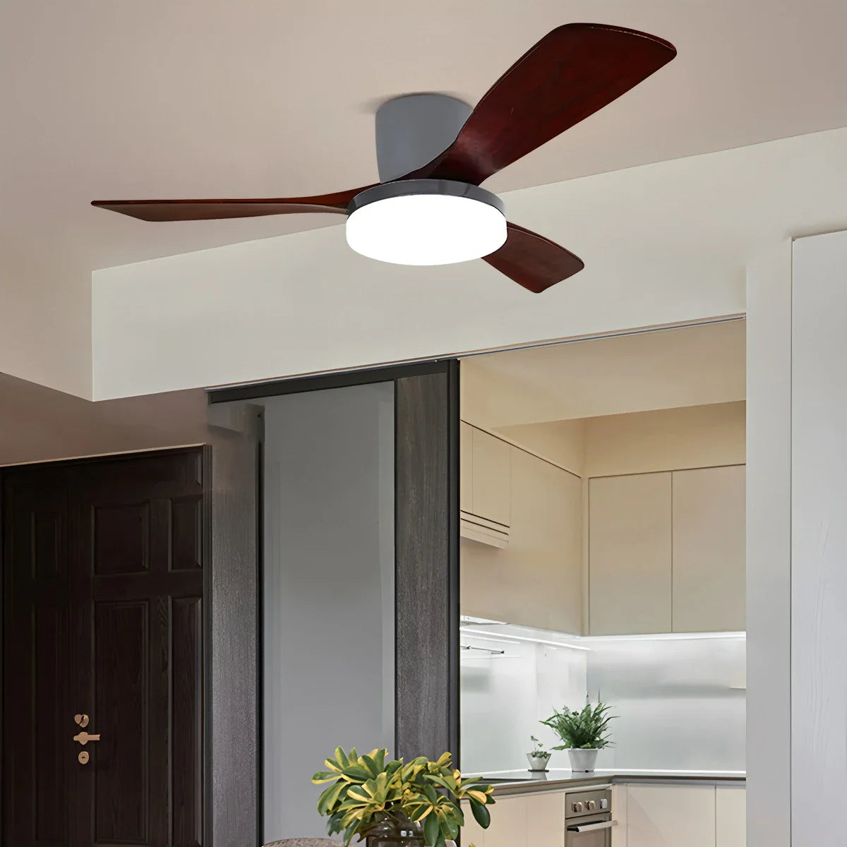 Feyran 3 Wood Blade Low Profile Ceiling Fan Lamp