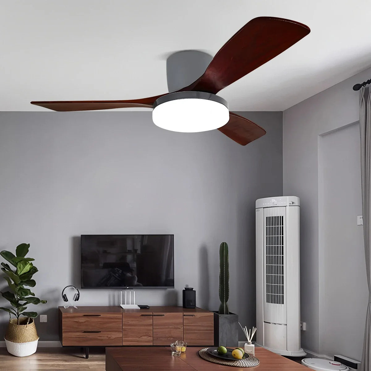 Feyran 3 Wood Blade Low Profile Ceiling Fan Lamp