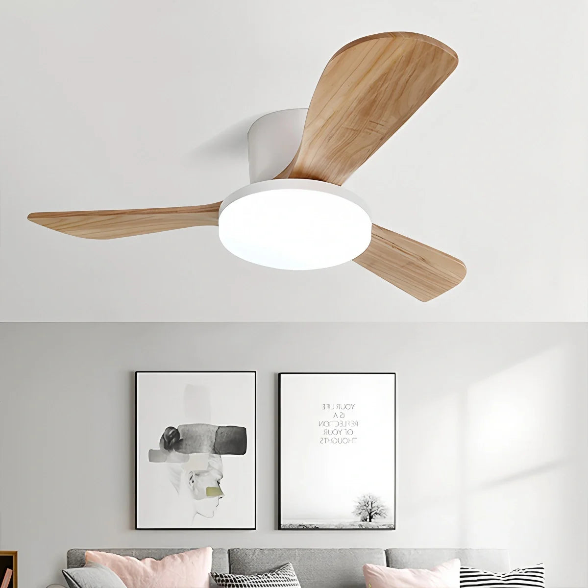 Feyran 3 Wood Blade Low Profile Ceiling Fan Lamp