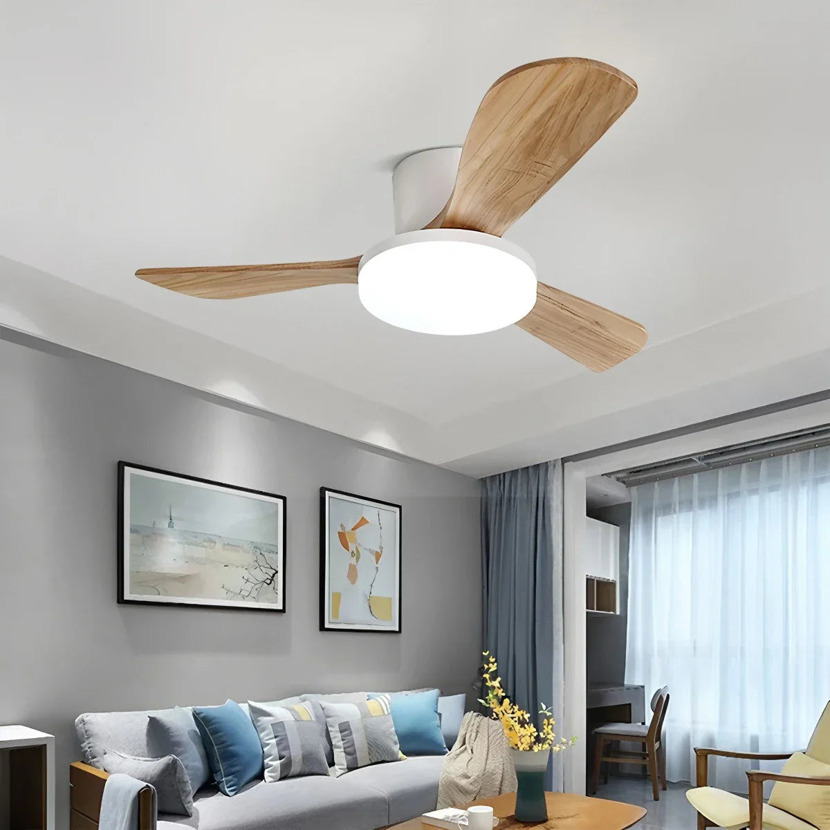 Feyran 3 Wood Blade Low Profile Ceiling Fan Lamp