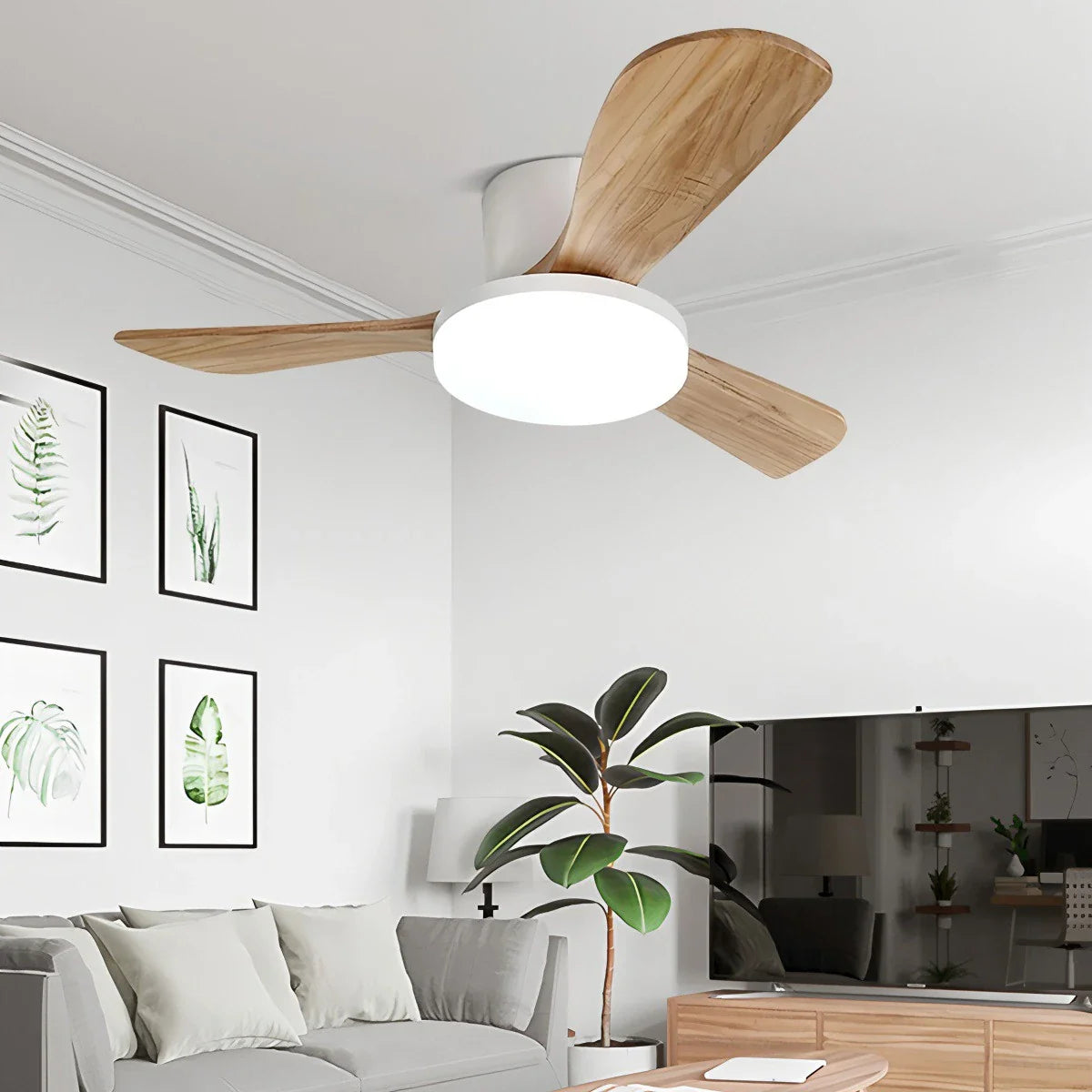 Feyran 3 Wood Blade Low Profile Ceiling Fan Lamp