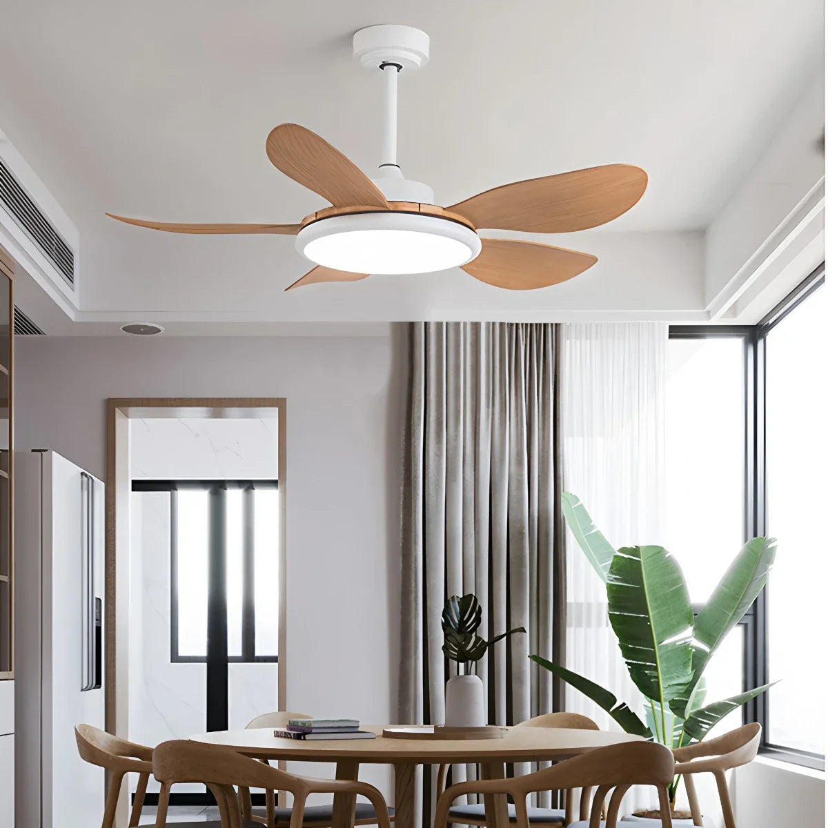 Feyran 5-Blade Wood Ceiling Fan with Light for Living Room