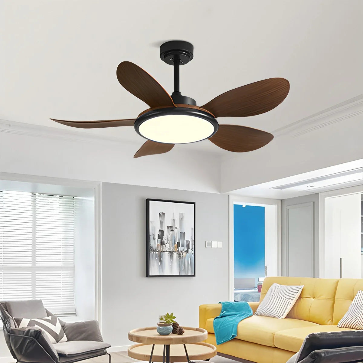 Feyran 5-Blade Wood Ceiling Fan with Light for Living Room