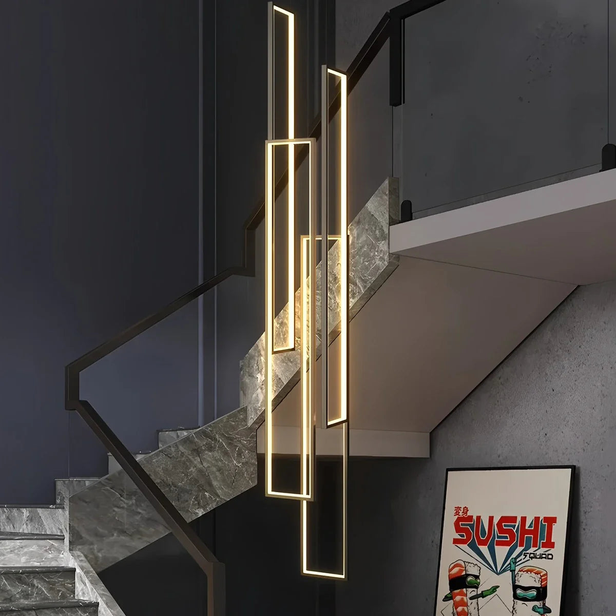 Feyran Aldarj Rectangular LED Staircase Chandelier