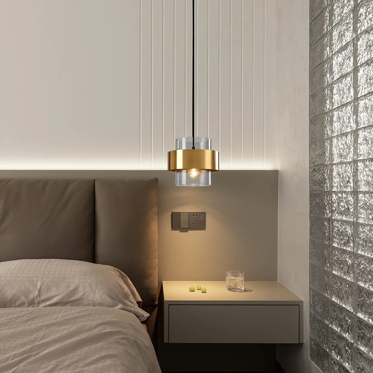 Feyran Azenor Cylindrical Glass Pendant Light for Bedroom