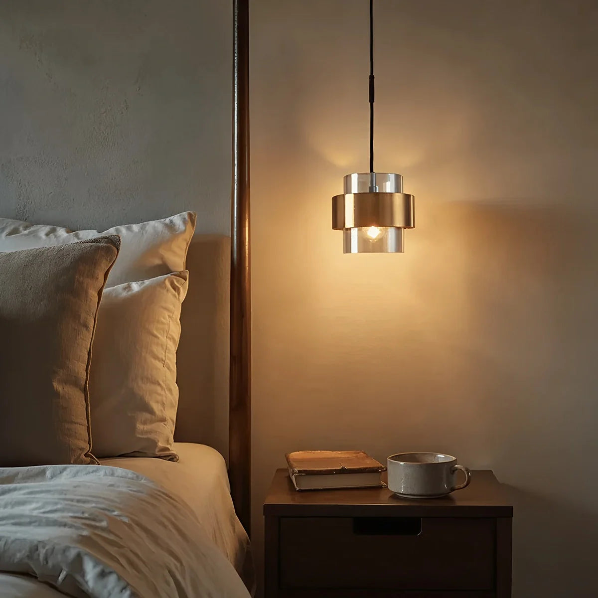 Feyran Azenor Cylindrical Glass Pendant Light for Bedroom