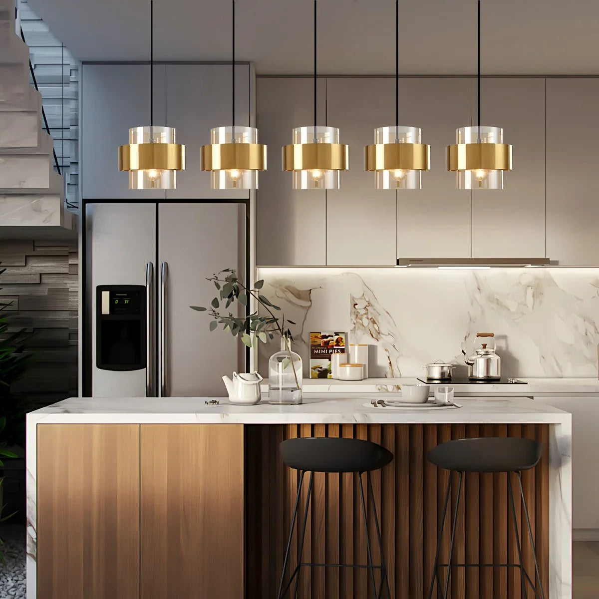 Feyran Azenor Cylindrical Glass Pendant Light for Bedroom