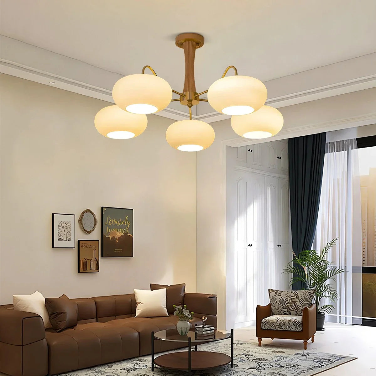 Feyran Brass Wooden Persimmon Chandelier