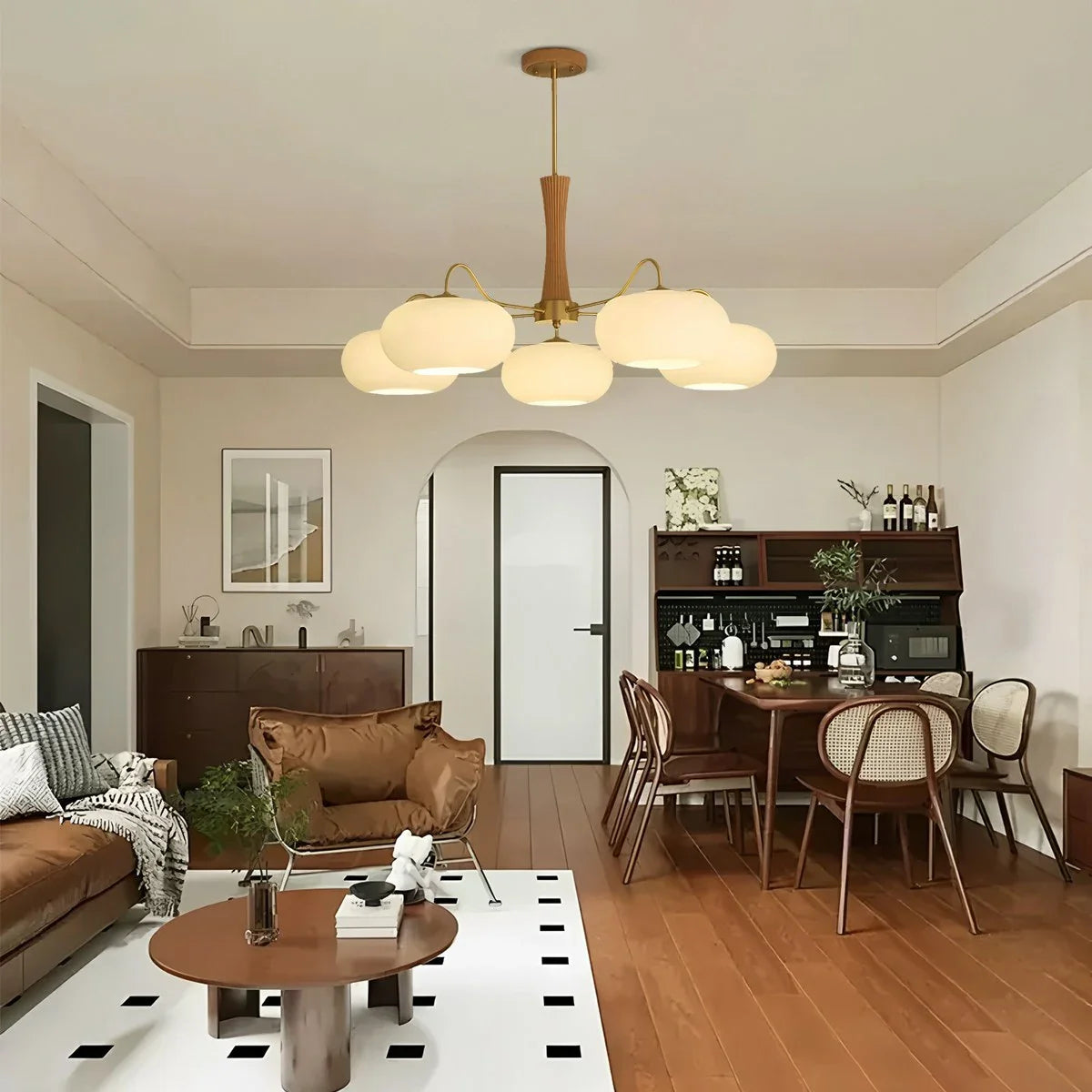 Feyran Brass Wooden Persimmon Chandelier