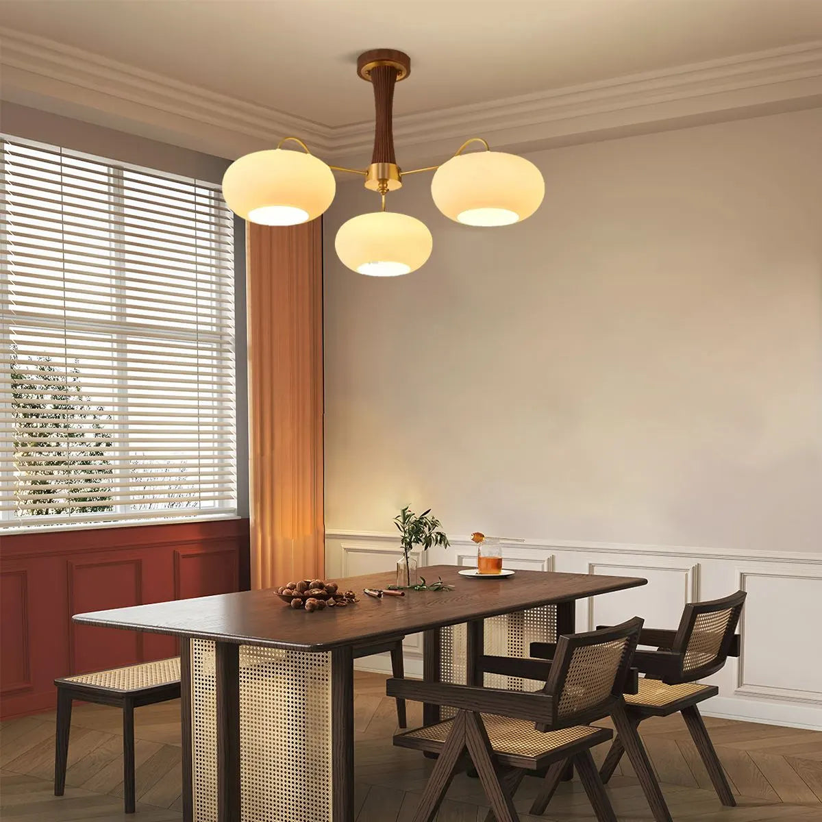 Feyran Brass Wooden Persimmon Chandelier