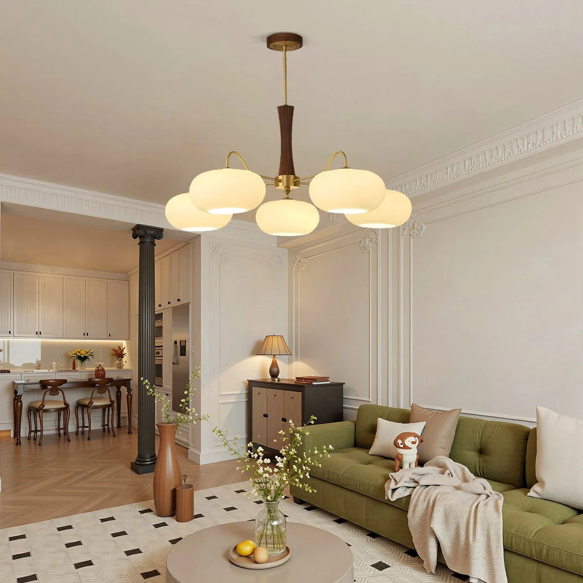 Feyran Brass Wooden Persimmon Chandelier