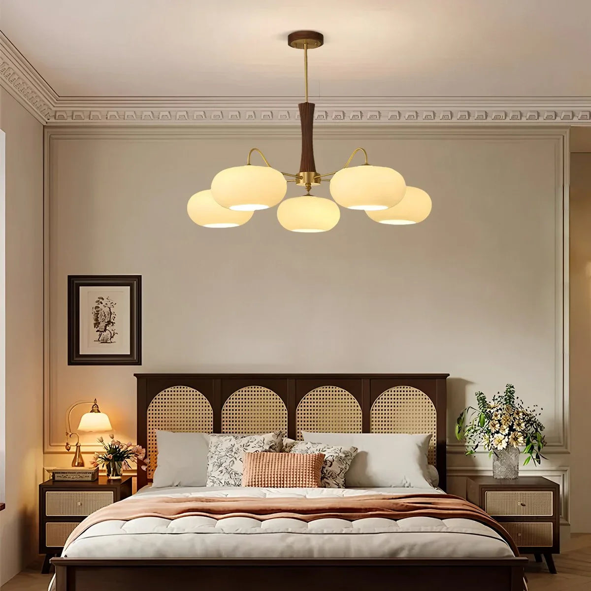 Feyran Brass Wooden Persimmon Chandelier