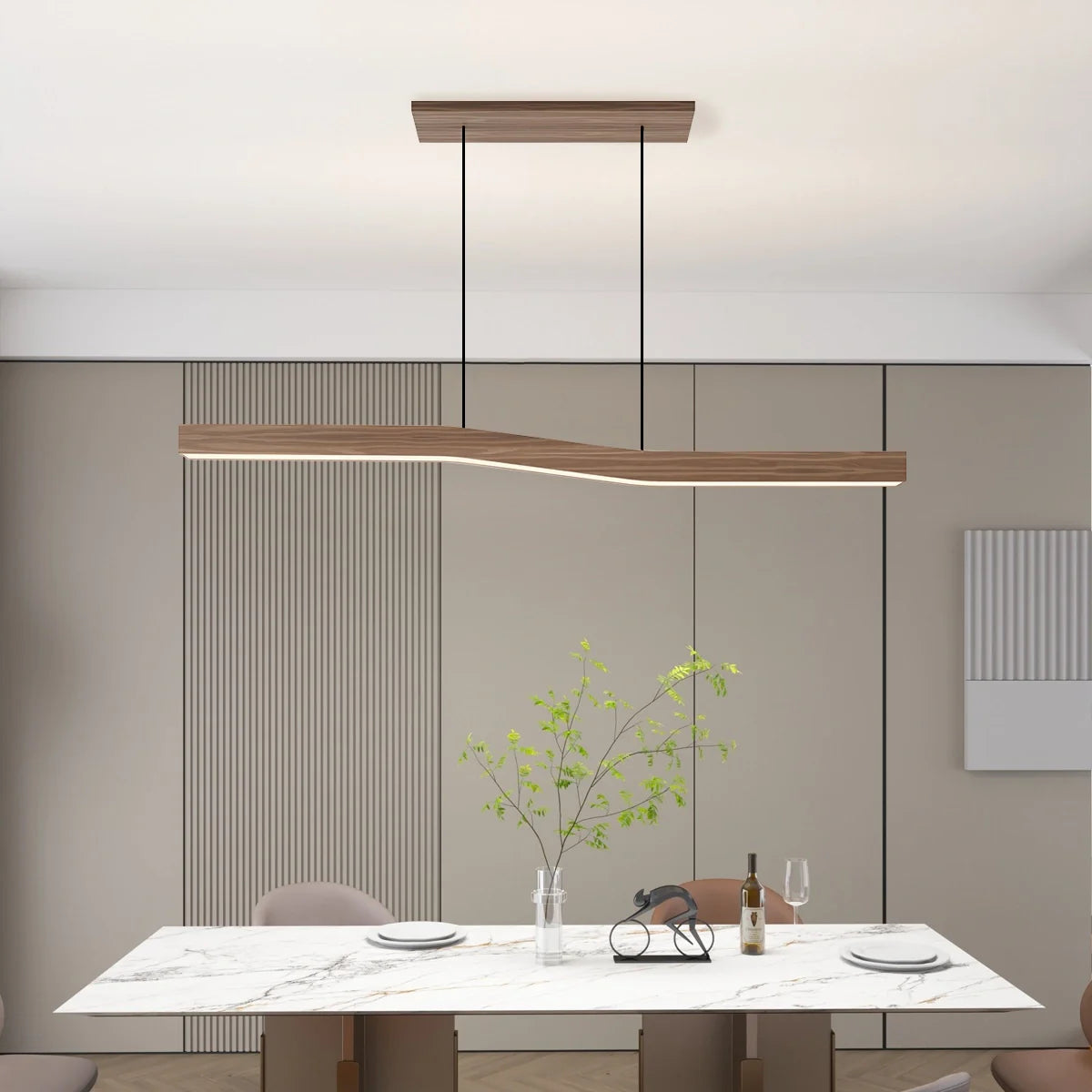 Feyran Woodgrain Linear Pendant Light for Kitchen