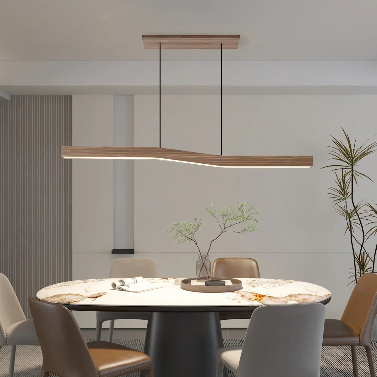 Feyran Woodgrain Linear Pendant Light for Kitchen