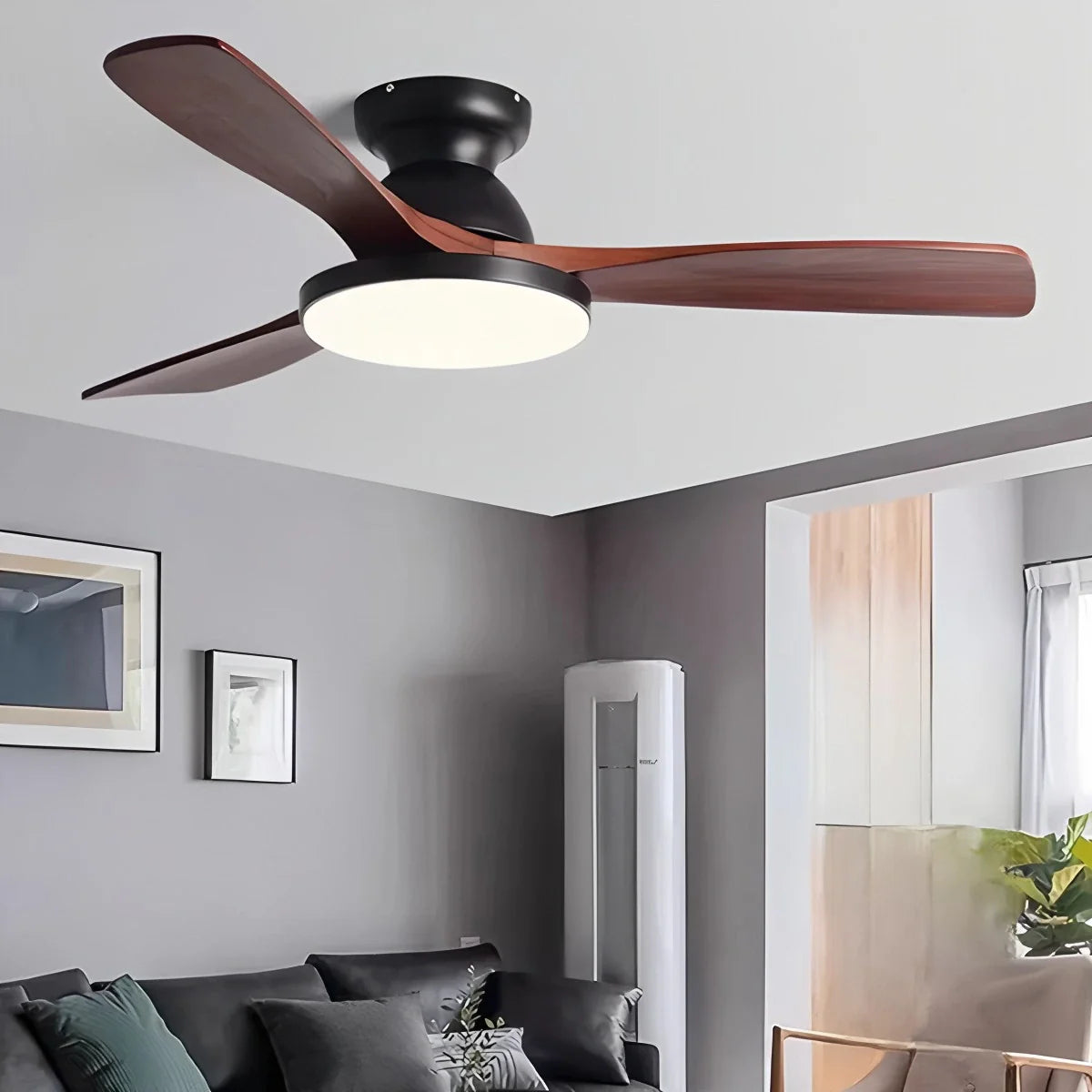 Feyran Vintage 3-leaf Solid Wood Ceiling Fan Lamp